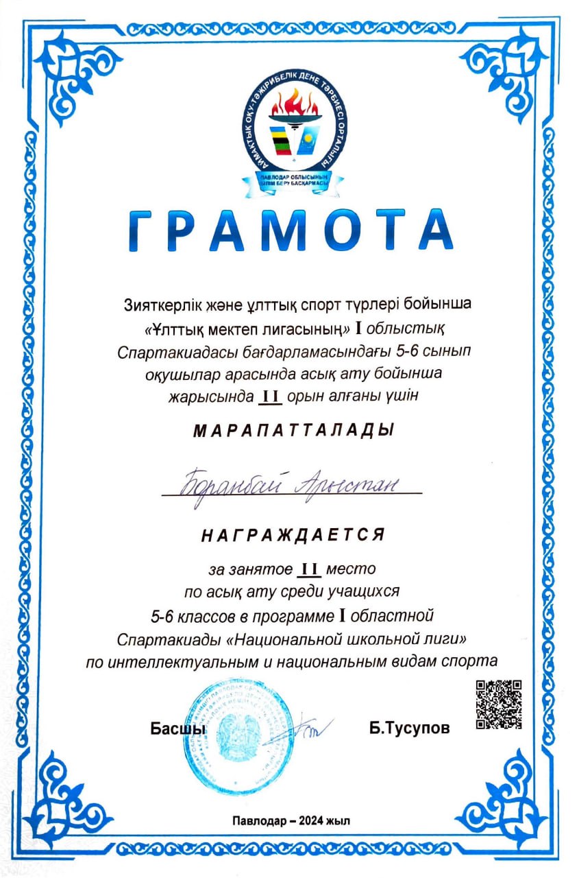 Грамота учащегося